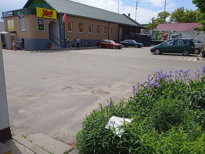 На клумбе объявление для тех, кто захочет сюда облегчиться