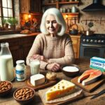 Пенсионерка и продукты с кальцием. Картинка ИИ