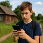 Школьник в деревне с интернетом