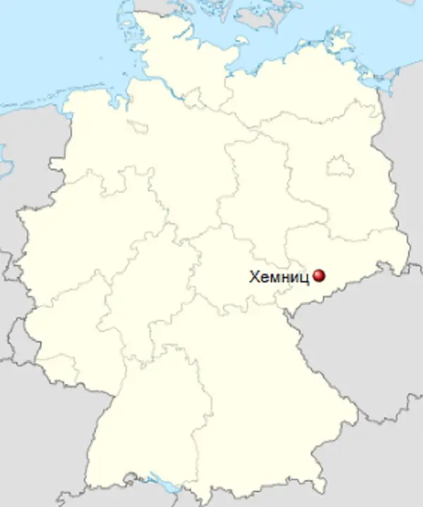 Хемниц на карте Германии