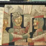 крупный план картины с тремя воинами, двое жмут друг другу руки