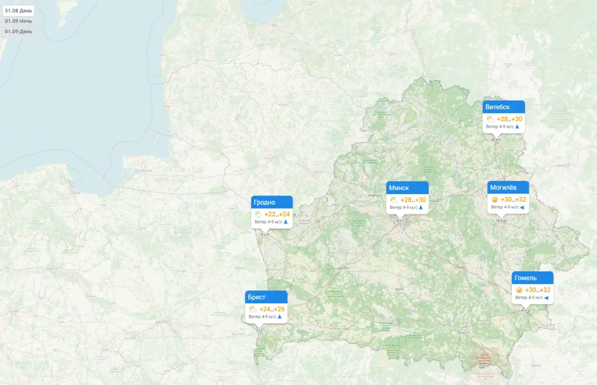 погода на карте Беларуси
