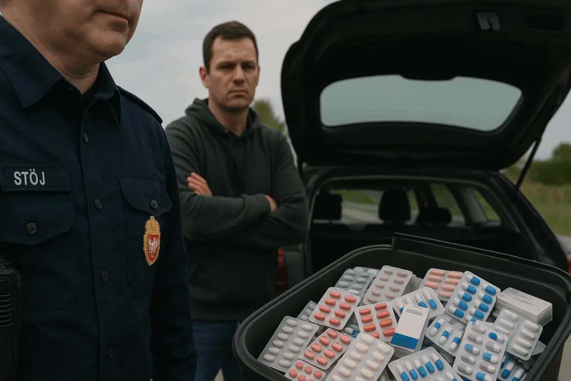 Хотел помочь другу – стал героем фармацевтического триллера Польский таможенник и задержанный мужчина стоят у открытого багажника автомобиля