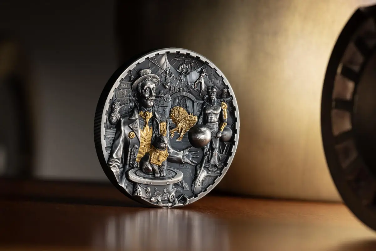 Коллекционная монета «Стимпанк» с цирковой композицией.