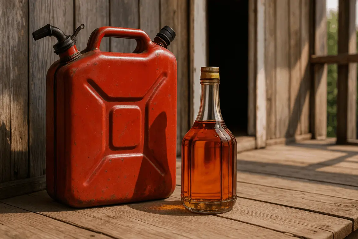 канистра бензина и бутылка