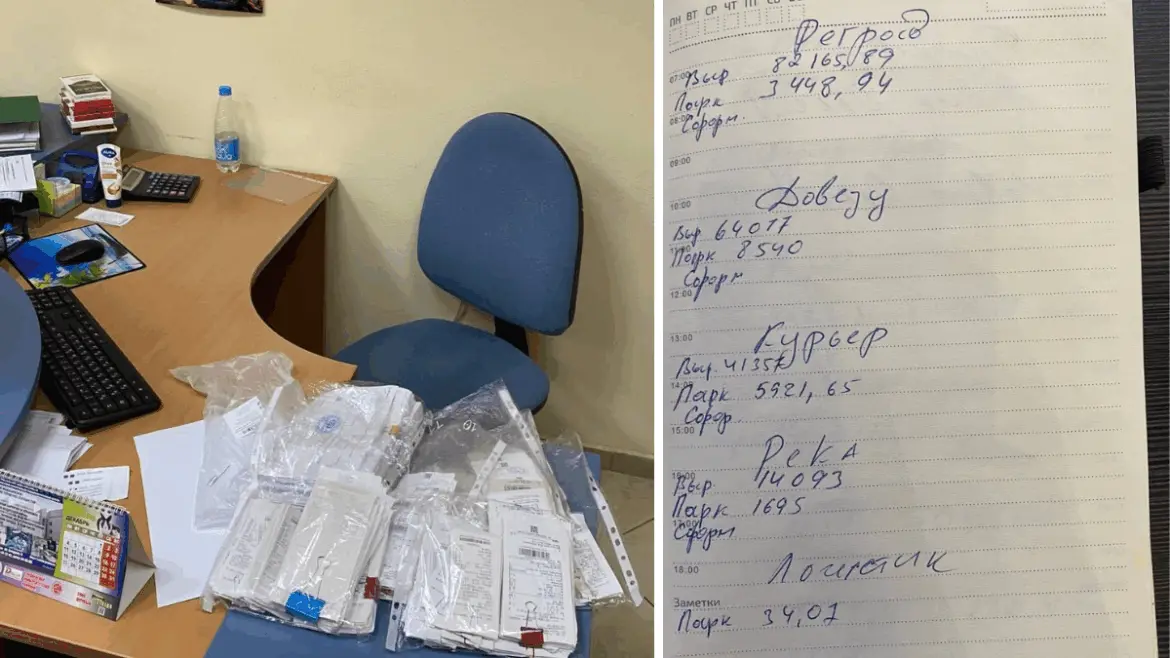 Три компании, 350 работников и один общий конверт Рабочее место с документами и блокнотом, на котором видны записи о выплатах сотрудникам.