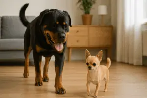 ротвейлер и чихуахуа в квартире