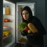 женщина грабит холодильник